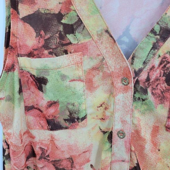 BCBGMaxAzaria Sleeveless Blouse Top L Floral Mesh Button Down V-neck Feminine - Picture 8 of 14